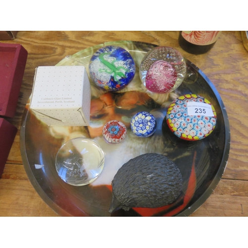 235 - Small Tray of Coloured Glass Paperweights and One Other