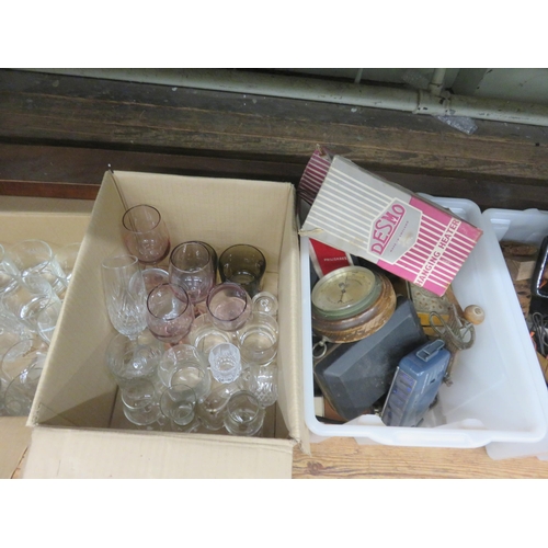 256 - Five Boxes Glass, Vintage Electricals, Metal etc