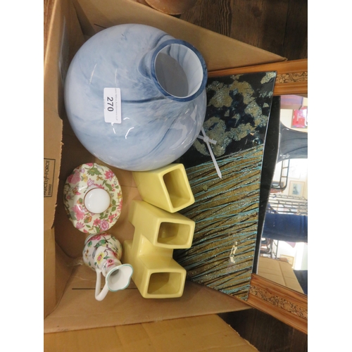 270 - Box of Bric-a-Brac, Mirror, Vases etc