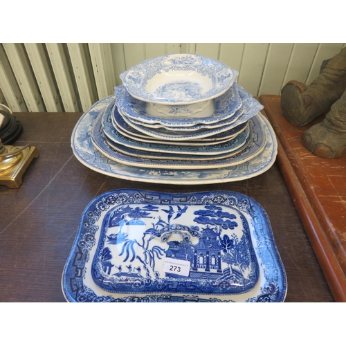 273 - Lot of Blue and White Group Serving Plates, Lidded Dish etc.