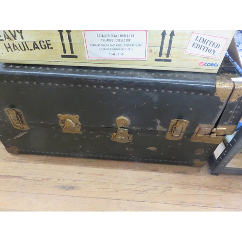 337 - Large leather bound Brass Trunk