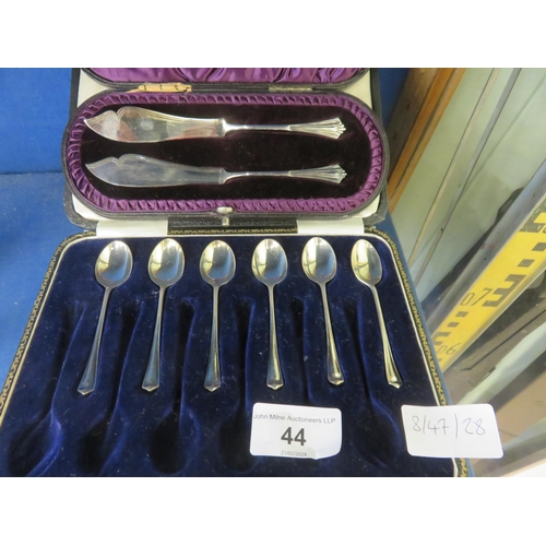44 - Six Silver Coffee Spoons, Pair of Silver Butter Knives