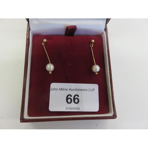 66 - Pair of Gold Pearl Pendant Earrings