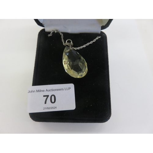 70 - Large Silver Facetted Yellow Topaz Pendant and Chain