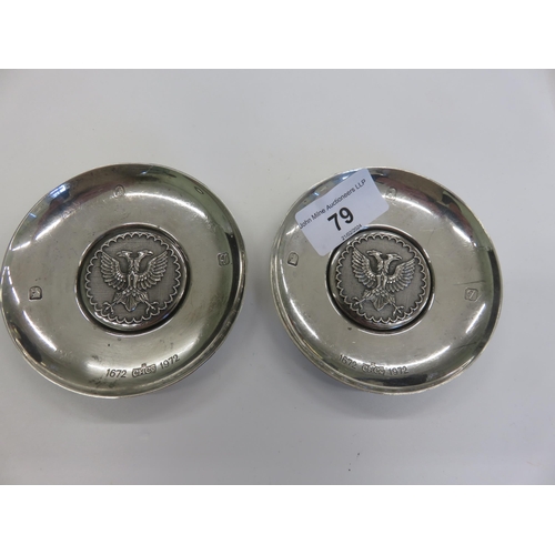 79 - Pair of Coin Pin Dishes for the Tricentenary Of Hoare & Co Bank, Britannia Silver 150gms approx