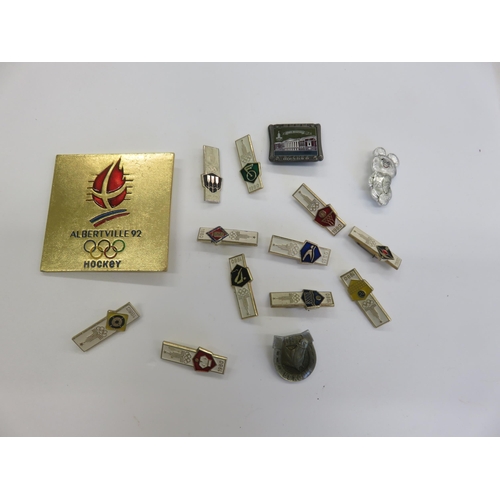 80 - Group of 15 Original 1980 and 1992 Olympic Games Pins. Aluminium pinback. Manufacturer's mark featur... 