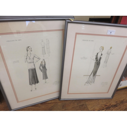9 - Four framed Original Art Deco Fashion Design Prints for 