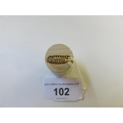 102 - Gold and 5 White Stone Dress Ring