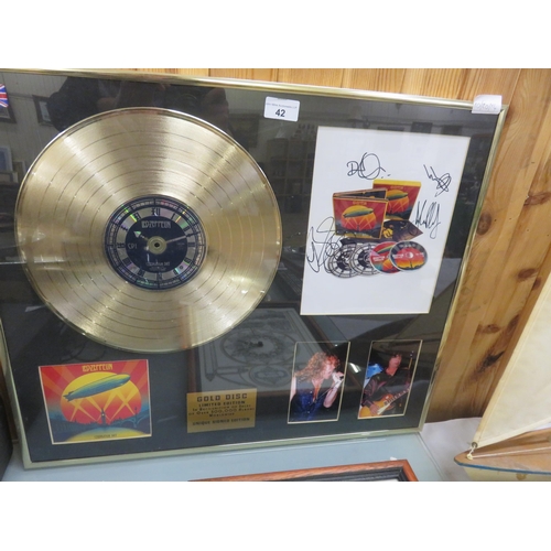 42 - Framed Limited Edition Led Zeppelin Gold Disc - Signed