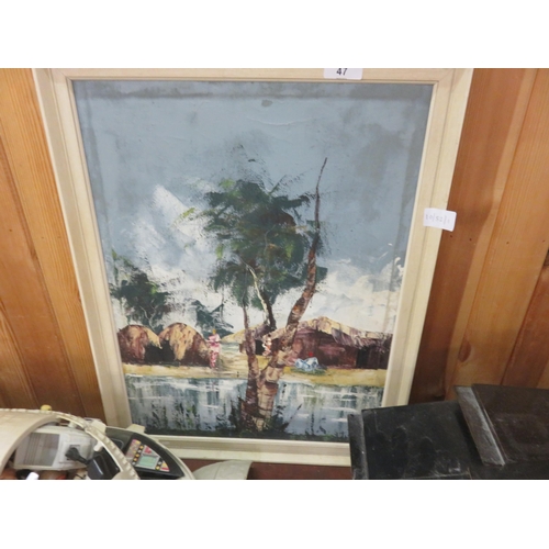 47 - Framed Oil Painting Village Scene - Unknown Artist