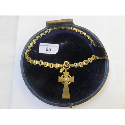 65 - Cased Victorian Gilt Metal Cross on Chain