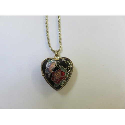 77 - Heart Shaped Enamel Locket on 14ct Gold Chain