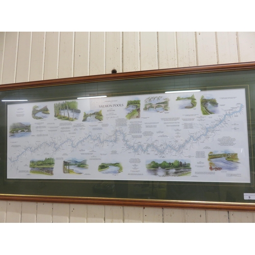 9 - Large Framed Fisherman's Map of Salmon Pools on River Dee, signed Nigel Houldsworth