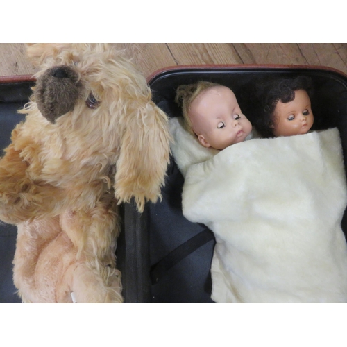 413A - Suitcase with Dolls and Teddy