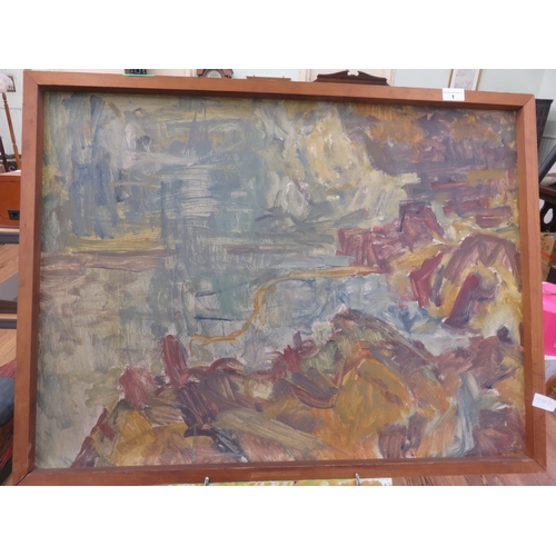 Framed Oil Painting "North Over Nelson, Attrib. to Toss Wollaston 23in x 32in, Titled in pencil on Reverse and Dated 1960.