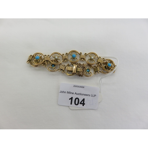 104 - Victorian 15ct Gold, Seed Pearl and Turquoise Bracelet 19.6gms