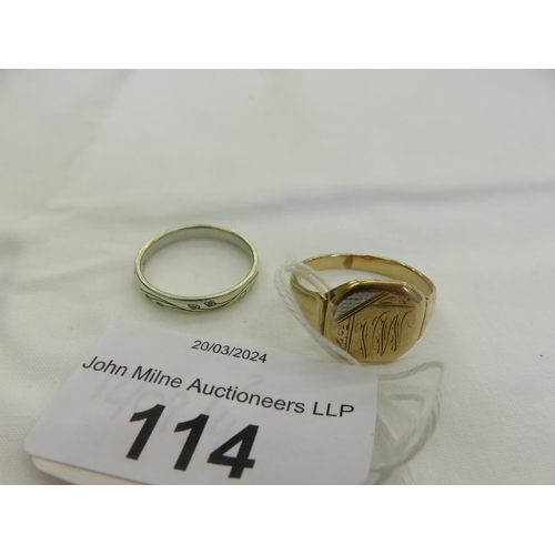 114 - 9ct White Gold Dress Ring and 9ct Gold and Platinum Signet Ring - 7gms total