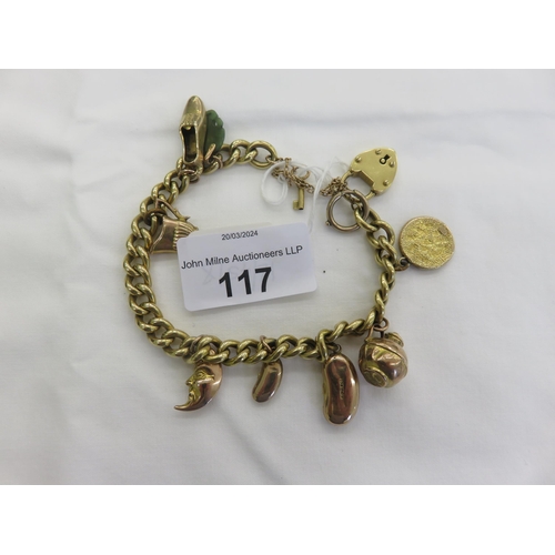 117 - 18ct Gold Link Bracelet Containing Seven 9ct Gold Charms and One Other, - Total Weight 28.7gms