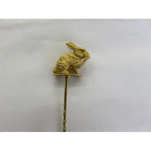 122 - Gilt Metal Stick/Tie Pin With Rabbit Finial in Original Hunt and Roskell Fitted Case