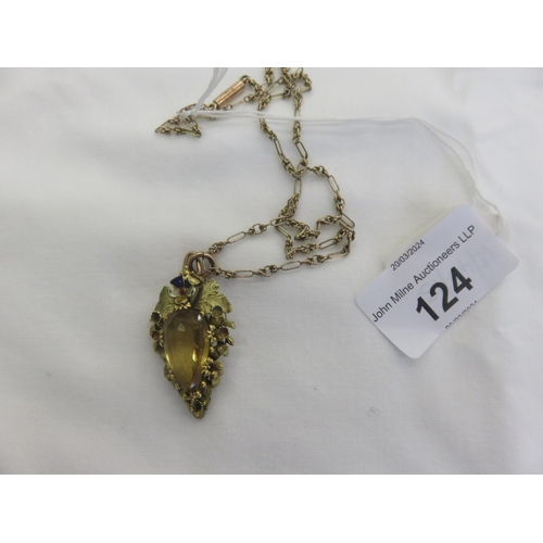 124 - Gilt Metal & Citrine Type Pendant On Chain