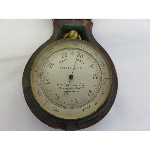 125 - Small Brass Callachan & Co. Barometer in Fitted Leather Case