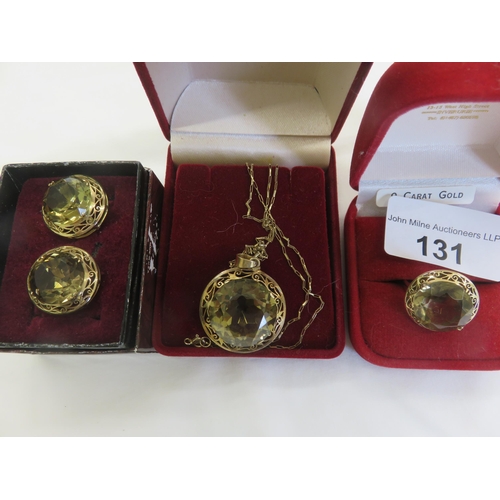 131 - Gold and Citrine Suite - Ring, Earrings and Pendants