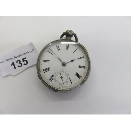 135 - Birmingham Silver Cased Open Face Pocket Watch