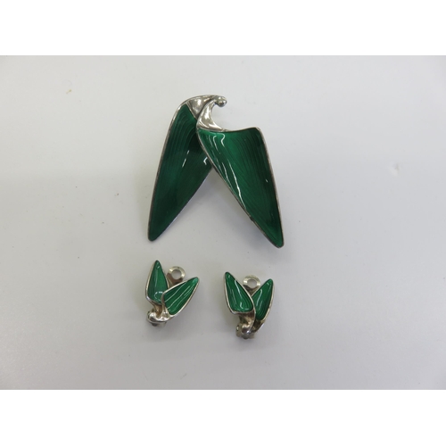 143 - Silver Enamelled Norwegian Earrings and Pendant Set