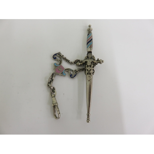 149 - Silver and Enamel Scissors Pendant as Sword