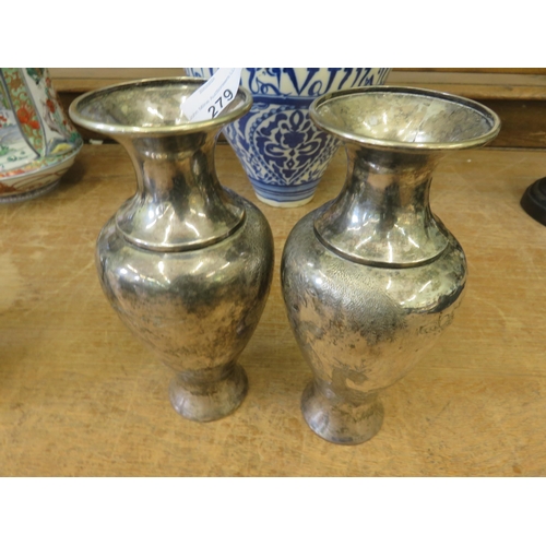 279 - Pair of Chinese Silver Narrow Neck Vases, 8½