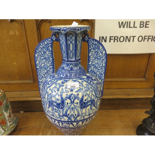 280 - Large Middle Eastern Blue and White Two Handled Amphora Vase