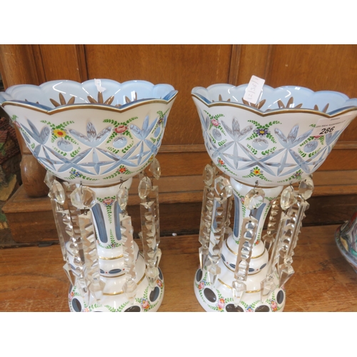 286 - Pair of ornate Victorian Style Glass Lustres With Droplets