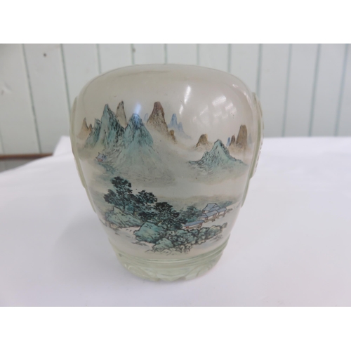 304 - Squat Chinese Hand Painted Glass Vase