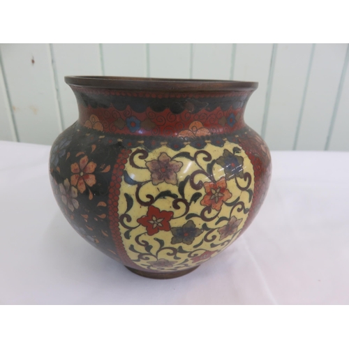 310 - Squat Cloisonne Enamel Vase on Red Ground