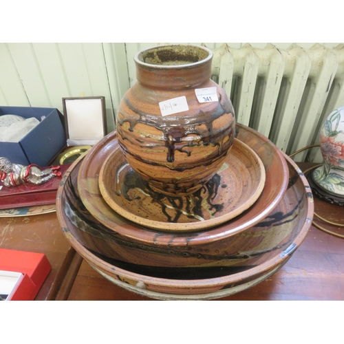 341 - Four Decorative Ceramic Bowls in sizes and Vase, some signed Drymen