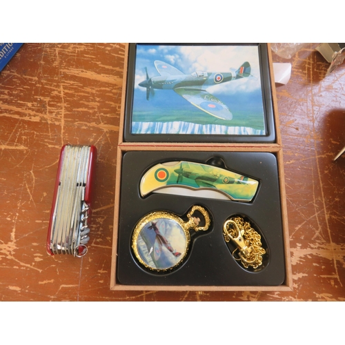 347 - Swiss Army Knife and Case with Spitfire Dec. Knife and Watch