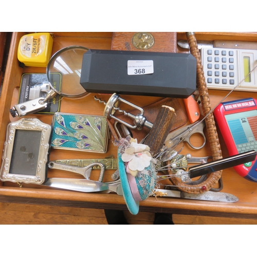 368 - Tray With Hat Pins, Photo Frame, Calculator etc