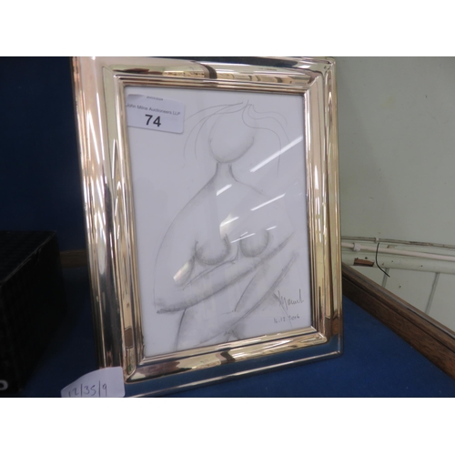 74 - Silver Photo Frame With Pencil Drawing