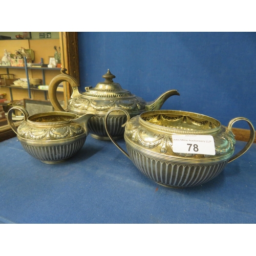 78 - London Hallmarked Victorian Silver 3 piece Tea Service, 35½ troy oz.