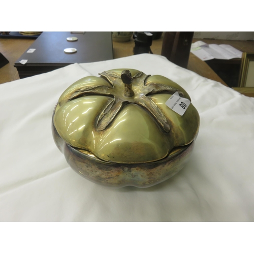 80 - White Metal Lidded Bowl in Form of An Apple