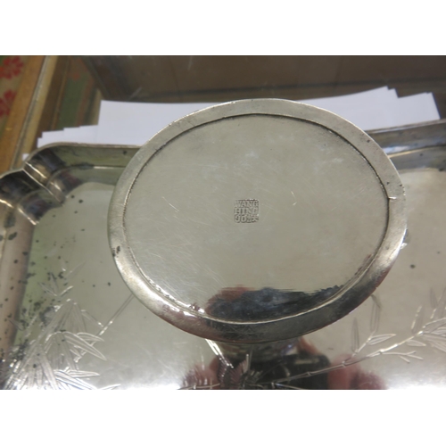 294 - 3 piece Chinese Export Silver Tea Service and similar tray. Wang Hing 90 Backstamp to Service. Total... 