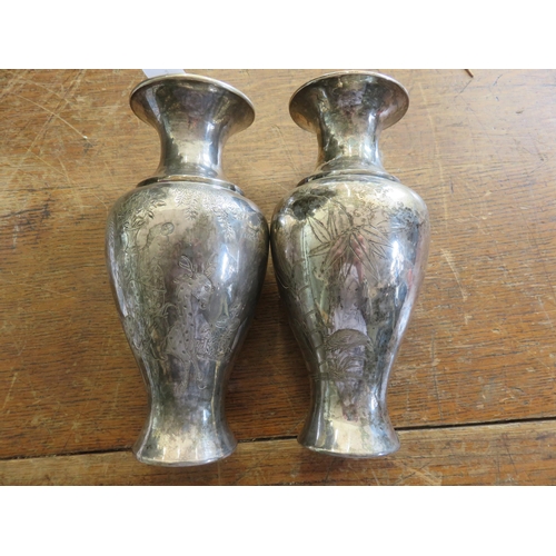 279 - Pair of Chinese Silver Narrow Neck Vases, 8½