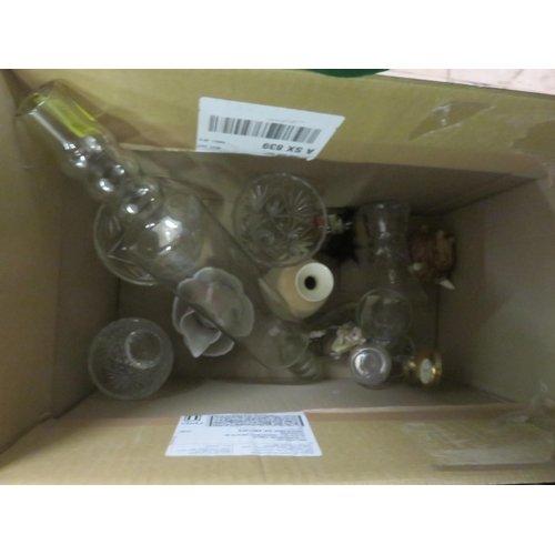 260 - Two Boxes of Glass Ware, Lamp, Tea sets