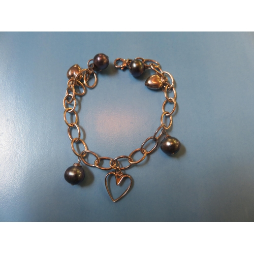 68 - Elizabeth Havens Silver Pearl and Heart Designer Bracelet