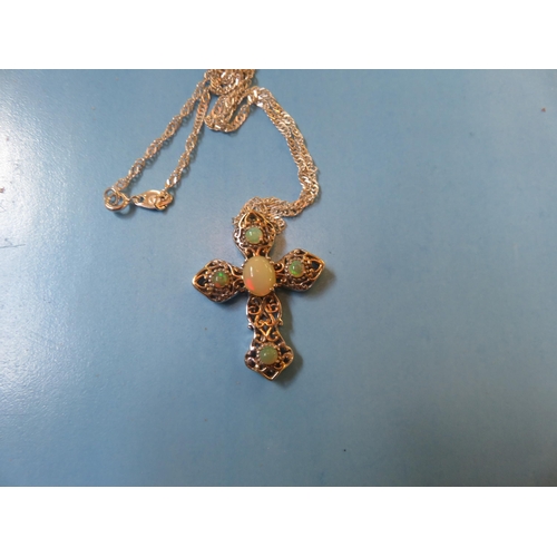 72 - Silver Opal Cross Pendant and Silver Chain