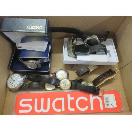 248 - Quantity of Wrist Watches, Seiko, Smiths etc. and a Pocket Watch