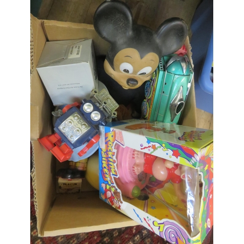 269 - Box With Two Tin Plate Toys, Hummel Doll etc