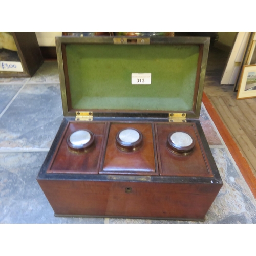 313 - Mahogany Tea Caddy With Mother of Pearl Handles