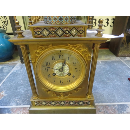 320 - French Gilt and Enamel Mantel Clock - Retailed James Ramsay of Dundee