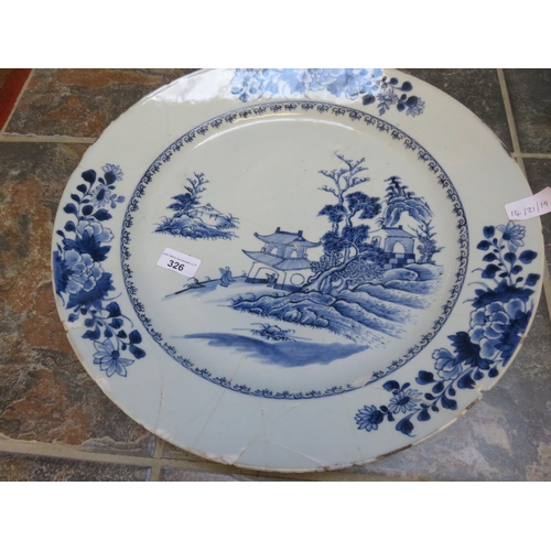 326 - Blue and White Japanese Charger (Damaged)